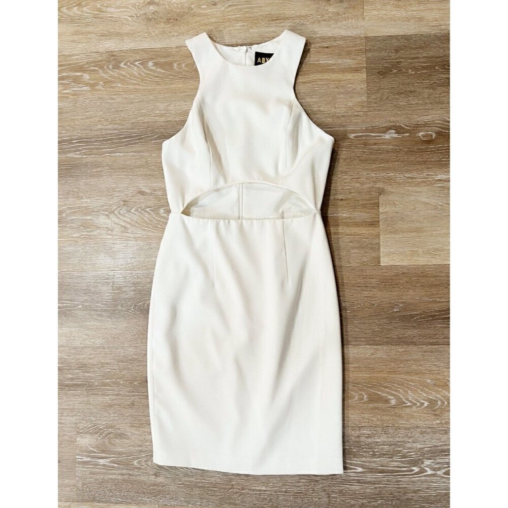 Abyss by Abby Sz XS Ivory Off White Cut Out Sheath Pencil Dress